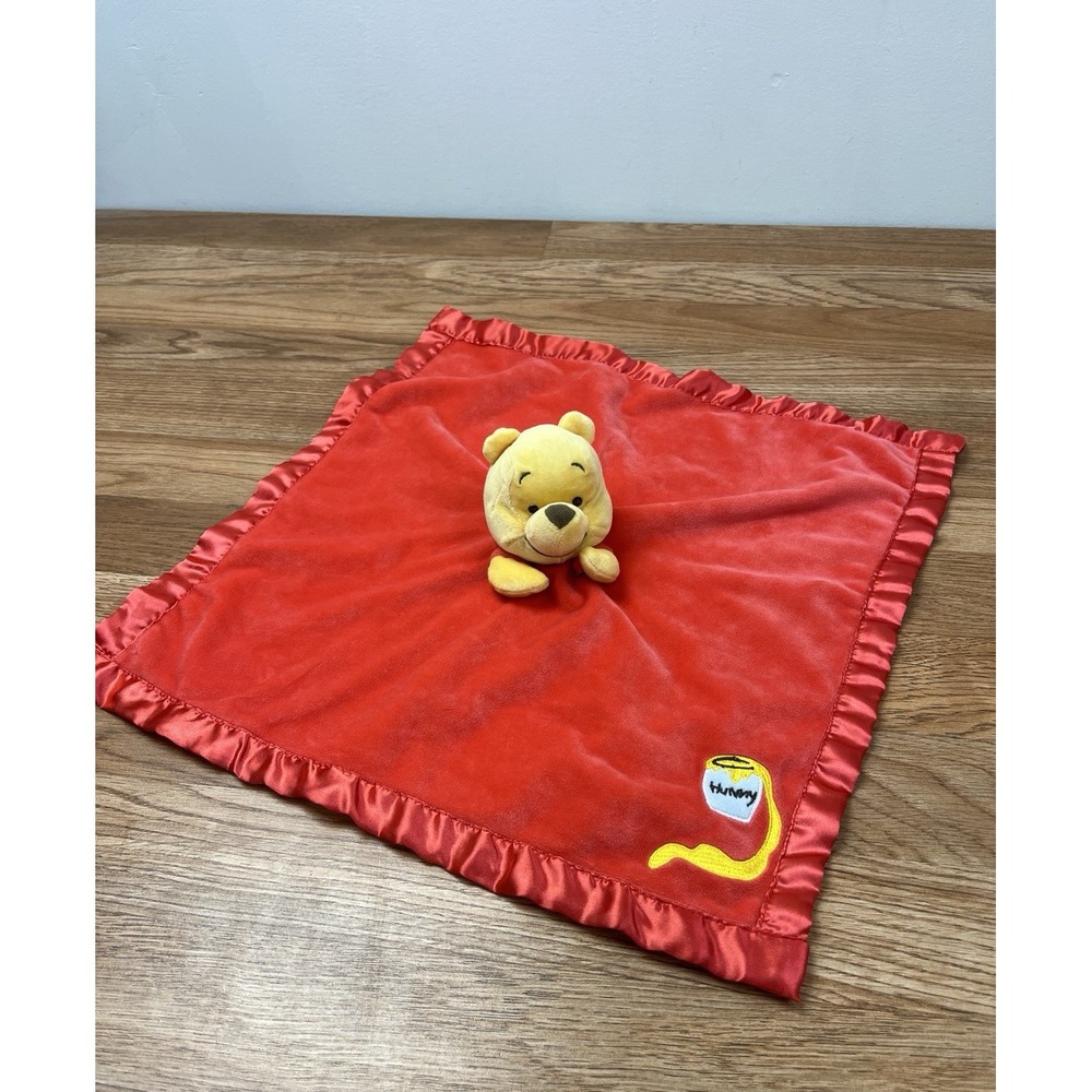 Disney Winnie the Pooh Baby Security Blanket Lovey Plush Satin Edge Red Blanket